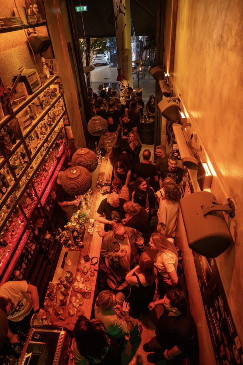 Packed bar from above at The Dude Bar